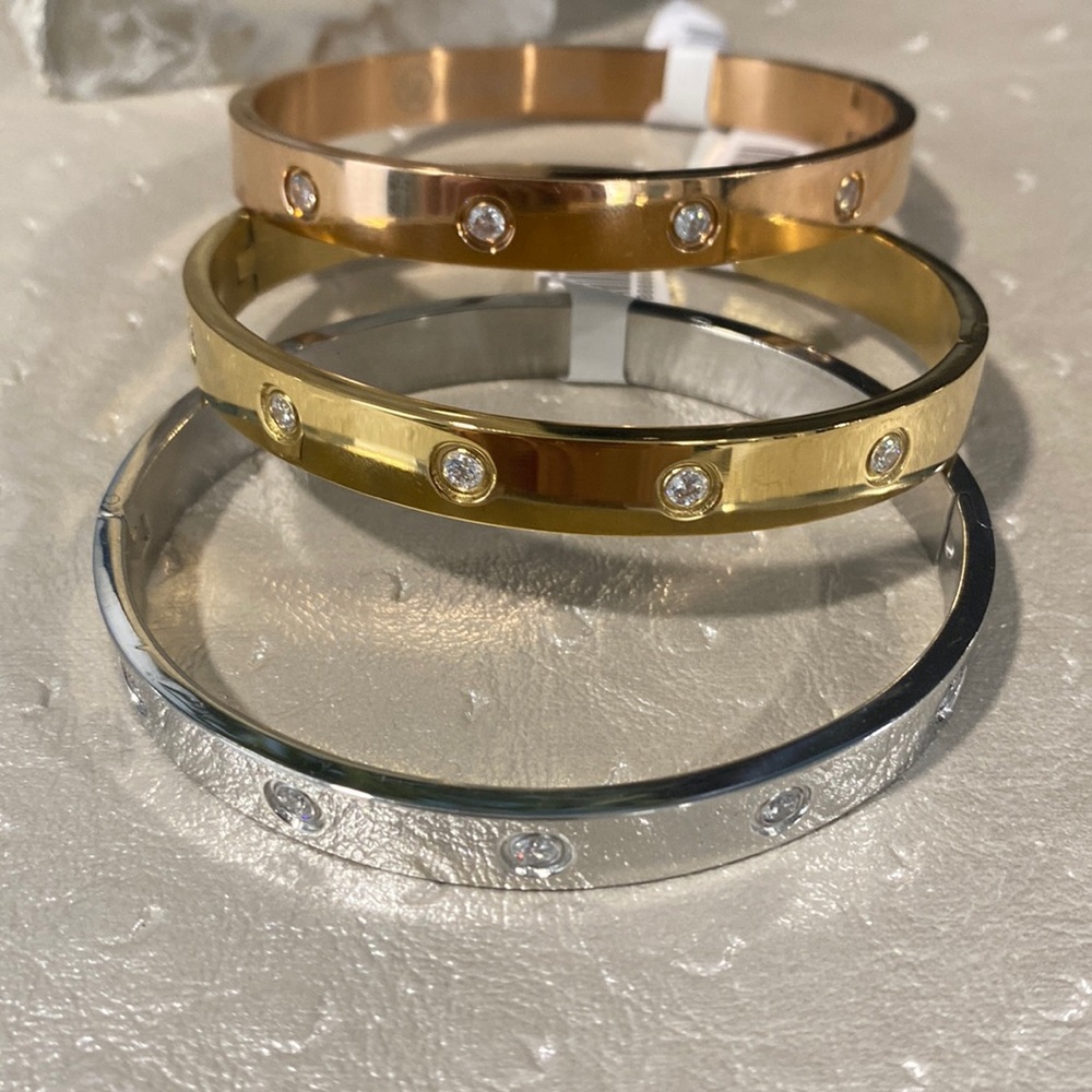 NWT Inspired Stainless Steel Love Bracelet with Rhinestones & Gift Pouch